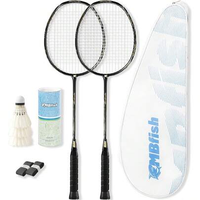 Set con 2 raquetas, 3 volantes, 2 cintas de agarre de repuesto y 1 bolsa - Perfecto para principiantes y juegos al aire libre