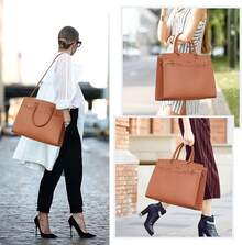 Bolsas de Mujer 15.6 Pulgadas PU Bolsa para Laptop Mujer Impermeable Tote Bag con Bandolera Ajustableíbleúltiples Bolsillos - Marrón - Ver 3