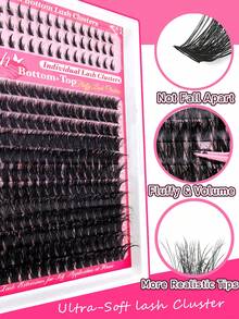 276/252 件独立睫毛簇 60D/80D D 卷曲 10-18 毫米 DIY 单根睫毛延长套装，超浓密、蓬松、自然、可重复使用，适合家庭使用、外出、日常生活、婚礼、约会、派对、音乐节和旅行 - 黑色 - 查看 3