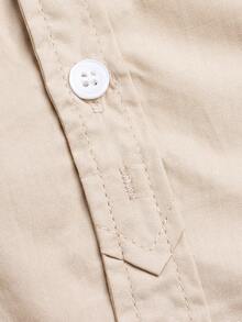 小男孩简约白色圆领长袖衬衫，百搭返校装，四季皆宜 - 卡其色 - 查看 8