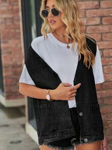 Chaleco de mezclilla vintage informal para mujer de talla grande, estilo versátil, adecuado para todas las estaciones