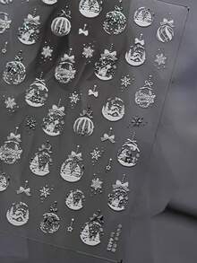 1个银色雪球圣诞树美甲贴纸 冬季雪花红色蝴蝶结网格植物花环 奢华水晶钻石自粘纸 DIY美甲贴纸 - 彩色 - 查看 5