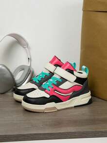 1 Paar Kinder High Top Lässig Mode Sneaker, Farbblockdesign, leicht & bequem, geeignet für Outdoor, Laufen, Kinder & Teenager - Schwarz Rot - Übersicht 4