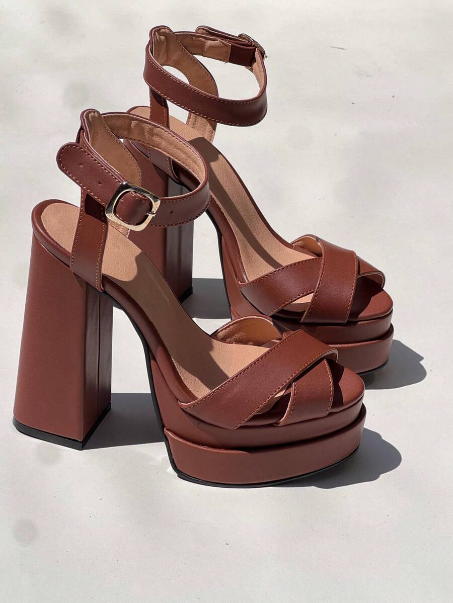 Sandalias de doble plataforma casuales - Marrón - Ver 1