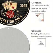 [2D Flat] Personalized Retro "POKER ROOM" Aluminum Sign - Customizable Circular Wall Art, Rustic Vintage Decor - 彩色 - 查看 5