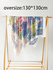 130*130厘米 女士波西米亚风亚麻混纺防风披肩围巾，适合户外活动和日常穿着 - 彩色 - 查看 7