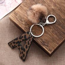 Western Cowboy Style Leopard Print Letter Leather Keychain, Leopard Fur Pom Pom Keychain Christmas Gift Ideas Bag Accessories Lanyards With Id Holder Car Accessories Bag Charms