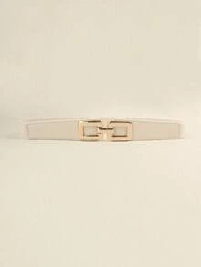 1 件女士对称扣休闲弹性腰带，适用于万圣节夏季、秋季、万圣节服饰装饰 - 米色 - 查看 13