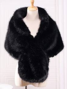 1pc Handmade Solid Color Faux Fur Shawl, Elegant For Daily, Business, Wedding, Party Wear, Autumn/Winter