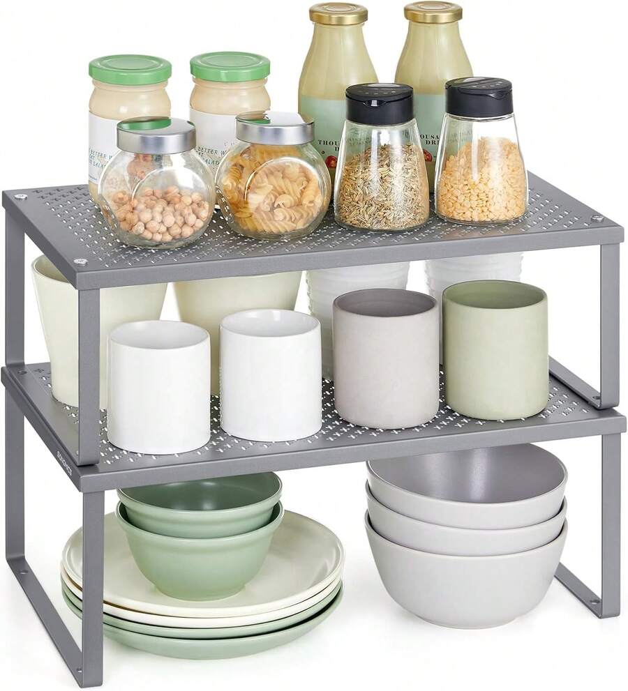 SONGMICS Especiero, Estante para Especias, Organizador para Armarios, Apilable, Ampliable, Juego de 2 Estantes Metálicos, Plata MKCS401G01 - Tinta negra - Ver 1