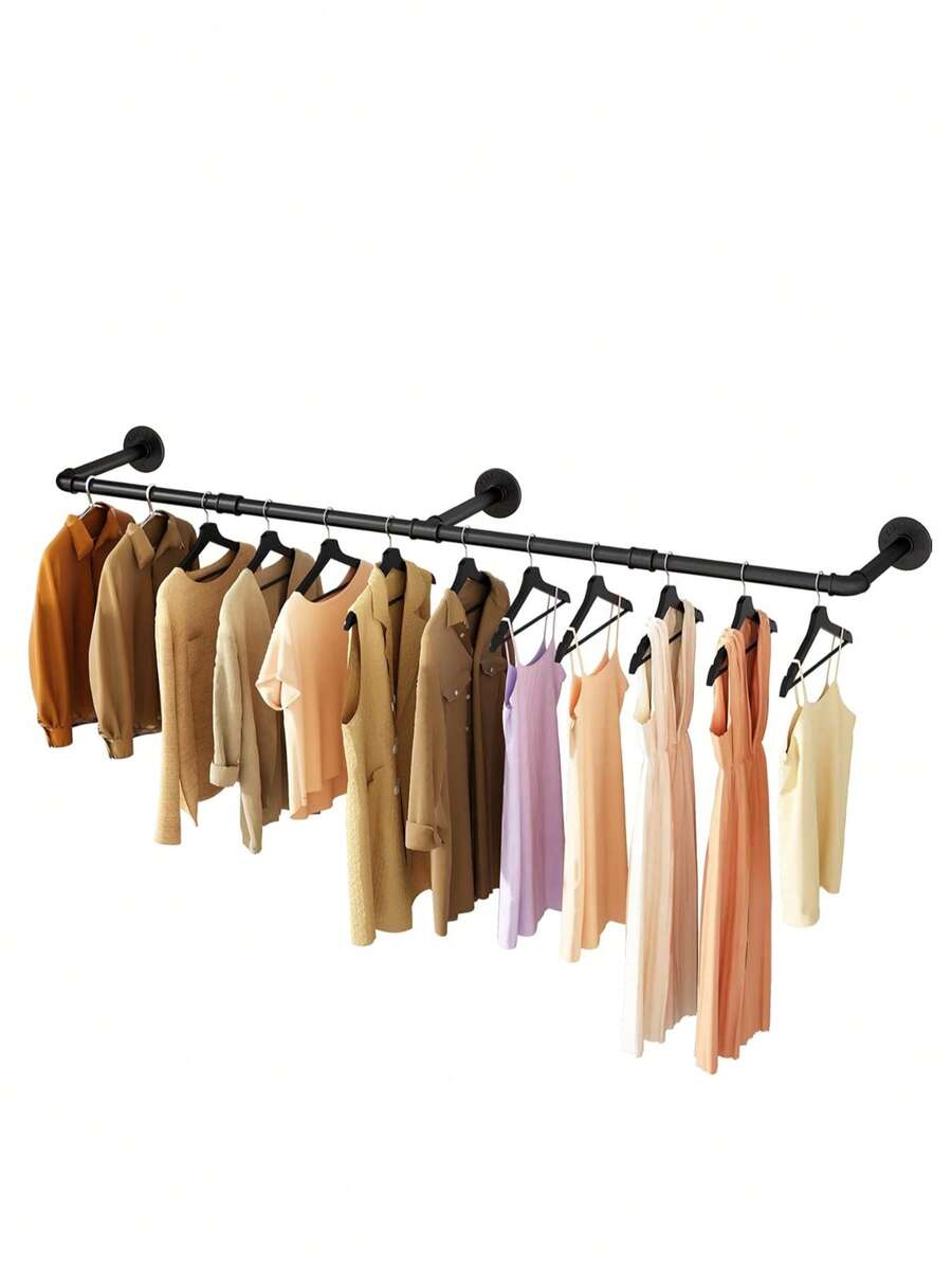 1 قطعة رف ملابس من أنبوب صناعي، مثبت على الحائط، من الحديد الأسود، تعليق ملابس متعدد الأغراض ثقيل الوزن، موفر للمساحة، قابل للفك، 184 سم - حل خزانة بطراز صناعي متين للشقق والغرف الصغيرة والمغاسل والمداخل والخزائن والمدارس الداخلية، مناسب للمعاطف والقمصان والفساتين والإكسسوارات، إطار أنبوب فولاذي قوي، تركيب سهل على الحائط، بمظهر حديث من طراز الصناعي - الأسود - مشاهدة 1
