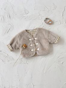 女婴/幼儿时尚仿皮草厚长袖夹克，秋冬 - 杏色 - 查看 7