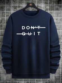 男士休闲百搭印花圆领卫衣，可叠穿，春夏款 - 藏蓝色 - 查看 3