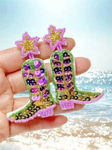 1 Pair Of Vintage Handmade Beaded And Rhinestone Christmas Tree Earrings For Women, Perfect For The Holidays