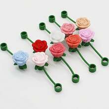10mm Cute Flower Silicone Straw Cap, Dust-Proof Rose Straw Sleeve, Cartoon Water Bottle Straw Accessories, Valentine's Day Gift - Multicolor - View 10