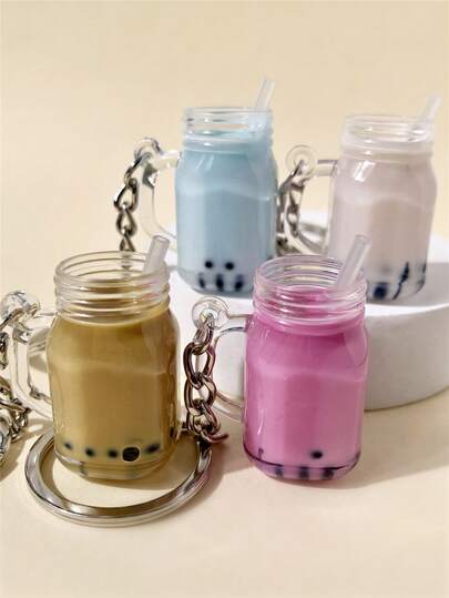 1pc Creative Faux Pearl Bubble Tea Keychain, Cute Personalized Keyring Bag Charm, Party Small Gift Halloween Accessories Teachers Day Bag Accessories Lanyards With Id Holder Car Accessories Bag Charms Car Accessories Friend Sister Gift Ideas