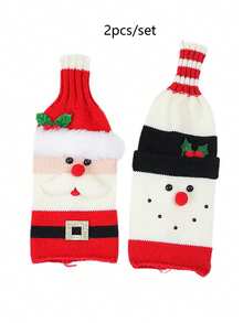 2pcs Knitted Santa & Snowman Wine Bottle Cover Set - Festive Christmas Decorations For Restaurant And Home Holiday Settings - Perfect Gift For Christmas