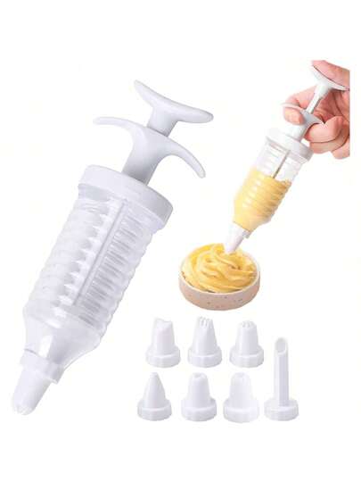 蛋糕装饰枪、纸杯蛋糕糖霜裱花套装、带 8 个裱花嘴的蛋糕装饰套装、纸杯蛋糕注射器/装饰糖霜套装，白色