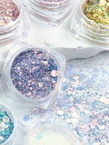 6瓶美人鱼彩色闪粉填充剂，类似五彩纸屑，适用于环氧树脂模具填充、DIY工艺品制作、艺术项目装饰、珠宝铸造