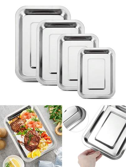 1PC Baking Sheet Cookie Pans,Rectangular Baking Tray,Vegetable Plate, Dining Plate, Rice Plate, Iron Plate,Stainless Steel Cookie Sheets For Baking,Cookie Baking Pan, Bakeware Sets For Cooking Roasting,Rust Resistant,Easy To Clean,Non-Stick,Perfect For BBQ Grilling, Baking, Frying,Cooking,And Camping