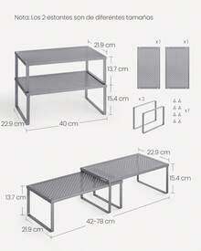 SONGMICS Especiero, Estante para Especias, Organizador para Armarios, Apilable, Ampliable, Juego de 2 Estantes Metálicos, Plata MKCS401G01 - Tinta negra - Ver 6