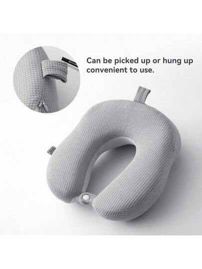Waffle Texture Compressible Memory Foam Shaped Neck Pillow, Convenient Storage, Slow Rebound, Travel Support Kussen Airplane, Sleeping, Pain Relief view 7