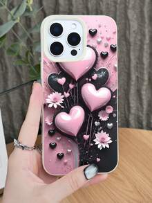 Schutzhülle mit rosa Herz  und Blumendesign für romantisches, ästhetisches Liebesmuster, robuste, stoßfeste Abdeckung, kratzfest, Fallschutz, Telefonzubehör, kompatibel mit iPhone 16promax/16pro/16plus/16/15promax/15pro/15plus/15/14promax/14pro/14plus/14/13promax/13pro/13/12promax/12pro/12/11promax/11pro/11/X/XSmax