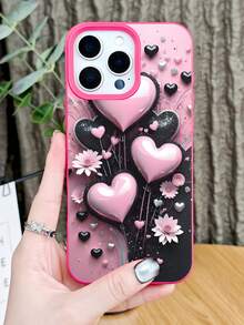 Schutzhülle mit rosa Herz  und Blumendesign für romantisches, ästhetisches Liebesmuster, robuste, stoßfeste Abdeckung, kratzfest, Fallschutz, Telefonzubehör, kompatibel mit iPhone 16promax/16pro/16plus/16/15promax/15pro/15plus/15/14promax/14pro/14plus/14/13promax/13pro/13/12promax/12pro/12/11promax/11pro/11/X/XSmax