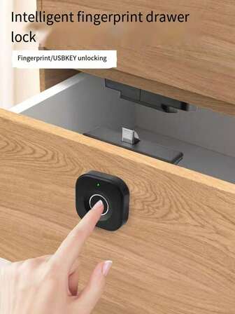 Fingerprint Smart Lock, Fingerprint Smart Drawer Lock, Mini Fingerprint Lock, Cabinet Lock, Office Drawer Lock, File Cabinet Fingerprint Lock, Powered By 3 AA Batteries Or Type-C Interface