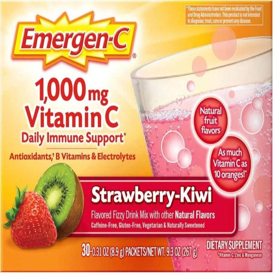 Emergen-C 1000mg Vitamin C Powder For Daily Immune Support Caffeine Free Vitamin C Supplements With Zinc And Manganese, B Vitamins And Electrolytes, Super Orange Flavor - 30 Count - Flavor NameD - 查看 1