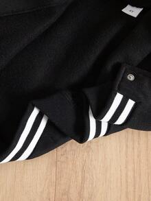 مجموعة جاكيت بيسبول وتنورة مطبوع عليها حرف للفتيات الصغيرات، ملابس رياضية كاجوال، موسم الخريف/الشتاء، 2 قطعة/طقم - الأسود - مشاهدة 9