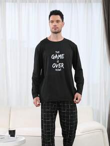 QIANNIANMA Herren Rundhals Langarm Pyjama Set, Frühling/Herbst Hausmode