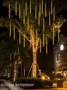 Outdoor Christmas Lights Meteor Shower Lights 8 Tubes 192/288LED Snow Falling Rain Drop Light -IP65 Waterproof, Dripping Icicle String Light For Christmas Tree Decorations Xmas Wedding Party, Blue,Multicolor,Warm White,White - Solar Led String Light - View 8