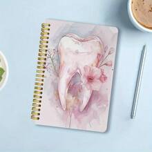 牙科助理礼物 - 粉色水彩牙齿与花卉笔记本，螺旋装订 A5 日记本（14.2 * 21 厘米） - 专为牙医、卫生员、学生设计的柔和装饰 - 优雅的书写和计划展示，艺术封面，双面设计，封面创意记事本 - 均碼 - 查看 5