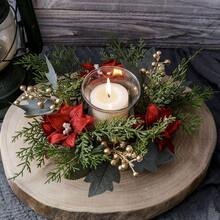 1件裝聖誕蠟燭環裝飾，飾有人造紅花、金色漿果與綠葉，節日蠟燭花環中心裝飾，適用於桌面展示、餐桌、壁爐架、咖啡桌、廚房檯面、客廳、臥室，營造冬季農舍鄉村風節日裝飾，亦適用於季節性派對、聖誕前夜晚餐與節日裝飾。家居裝飾、聖誕裝飾、房間裝飾、聖誕家居裝飾、聖誕禮物、聖誕裝飾 - 彩色 - 查看 5