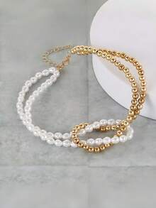 1 pieza Collar versátil y de moda, collar de perlas falsas con nudos en diseño de cruz minimalista, adecuado para fiestas y ocasiones formales