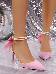 Fall/Winter Women's Faux Pearl Bow Elegant Pointed Toe High Heel Wedding Shoes,Elegant,Party