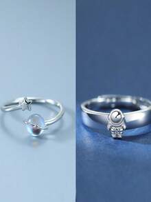 2pcs Happy Planet Astronaut Copper Couple Ornament, Holiday Gift - Silver - View 3