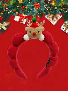 1pc 2026 Reindeer Antler Christmas Headband, New Cartoon Costume Plush Sponge Reindeer Santa Claus Party Headpiece, Hair Band, Hair Hoop