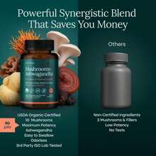 USDA Organic Lions Mane Supplement Capsules With Ashwagandha, Chaga, Reishi, Cordyceps, Turkey Tail (18,600mg_serv) 10x Adaptogenic Mushroom Complex As Focus Supplement - Energy, Immunity &Amp; Nootropic - Tên hương vịC - Xem 2