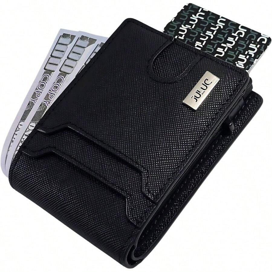 Cartera para Hombre de Piel con Tarjetero, Billetera Hombre con Proteccion RFID Antirrobo, Carteras para Caballero con Capacidad para 13 Tarjetas, Billetes y Ventana DNI, Regalos para Hombres - Negro + Cuero Saffiano - Ver 1