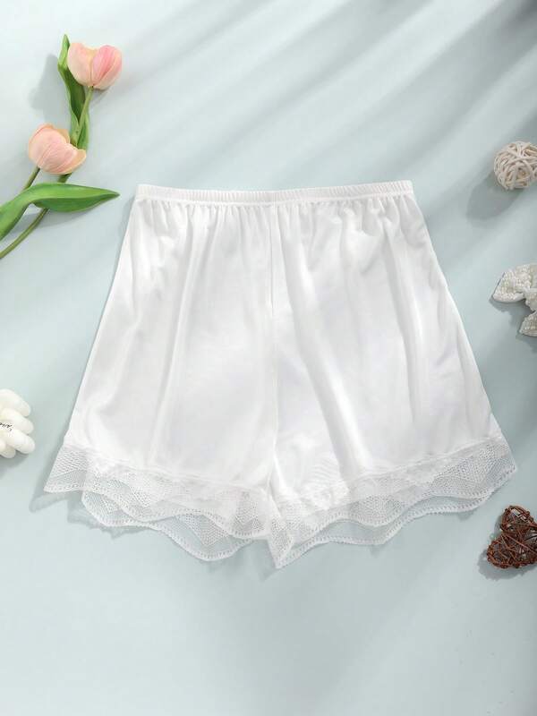 CELILIN 1 pieza Pantalones cortos de verano para mujer de unicolor, sin costuras, transpirables y cómodos con encaje fino