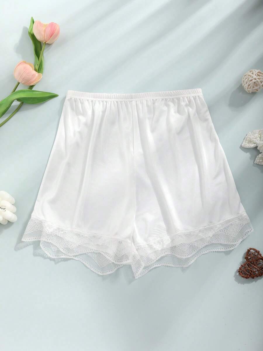 CELILIN 1 Peça Shorts Finos de Renda Respiráveis e Confortáveis de Cor Sólida para Mulheres, Verão - Branco - Visão 1