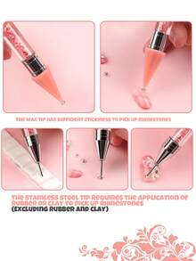 1 Set Rhinestone Picker Tool, Includes Rhinestones, Acrylic Tube Rhinestone Applicator, 3 Wax Heads Sold Separately, Double-Ended DIY Nail Art Tool (OPP Bag Packaging) - Multicolor - View 5