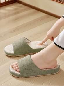 女士拖鞋 亚麻透气 不易沾尘 吸汗拖鞋 四季款式 居家拖鞋 - 綠色 - 查看 6