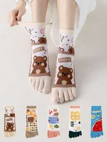 1/3/5双装女士分趾袜，轻薄透气糖果色吸湿排汗防臭短袜，适合春、秋、夏季穿着