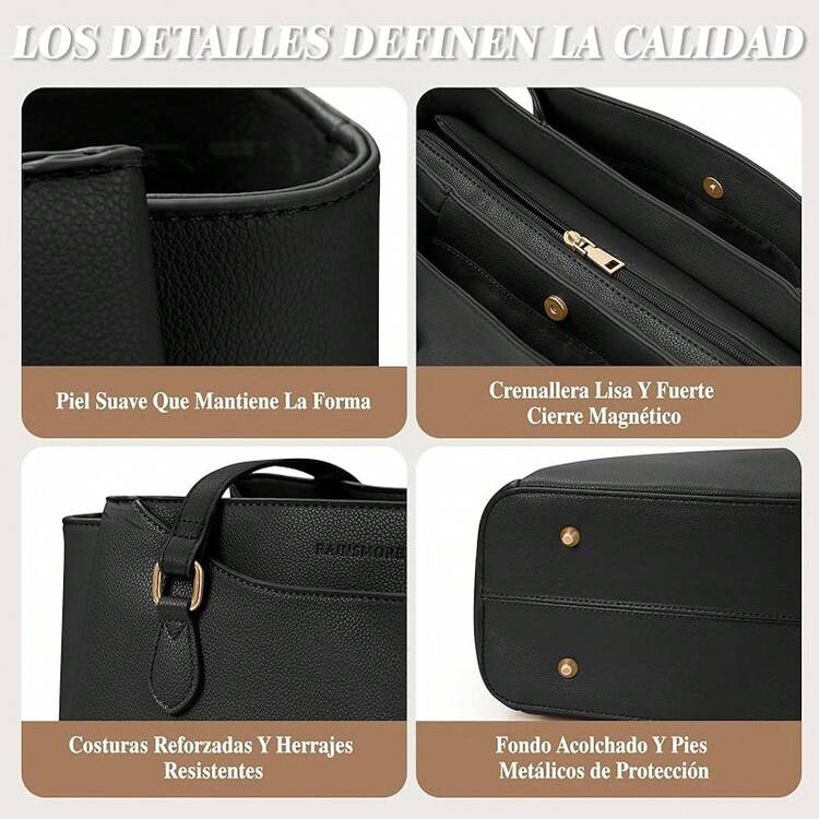 RAINSMORE Bolsas para Laptop de Mujer 15.6 Pulgadas Maletin Portafolios de Piel Bolso Tote Para Trabajo Universidad - Negro - Añade 6