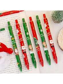 1set/1pc Randomly Colored Mixed Color Christmas Gift Pens - Lightweight, Pointed, Plastic Material, Neutral Design, Suitable For Stationery And Gifts, Birthday Gifts, Educational Purposes