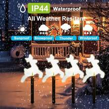 4 件装太阳能圣诞路径灯户外 4 件套防水太阳能桩圣诞装饰 LED 灯景观走道灯适用于家庭花园庭院侧道草坪节日派对露台圣诞装饰（白色灯；鹿、铃铛、雪花、五角星） - 白色 - 查看 9