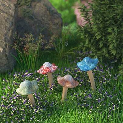 Garden Decor 4pcs Random Color Ceramic Mushroom For Garden Yard Fairy Garden Lawn Ornament Décor Pottery Ornament 4.52" In Height